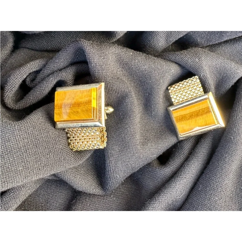 Elegant Gold and Brown tiger eye Cufflinks
